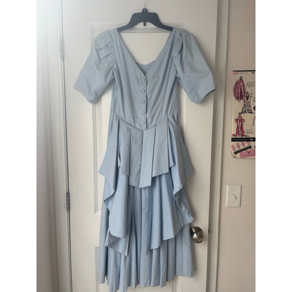 Vintage 80's Laura Ashely Midi Dress Pastel Blue Size Small 6-8 - Picture 2 of 3